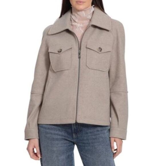 Avec Les Filles Felted Zip Shacket Coat Oatmeal Brown Small Fall Anthropologie - Picture 1 of 16